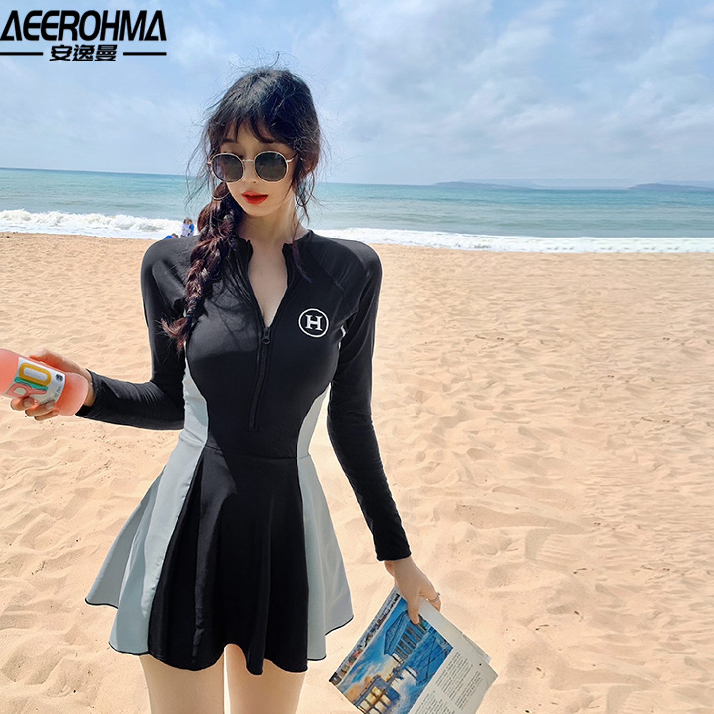 2026新款泳衣女温泉防晒专业运动长袖保守显瘦遮肚泡温泉游泳专用