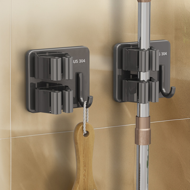 不锈钢双夹设计拖把壁挂夹免打孔
