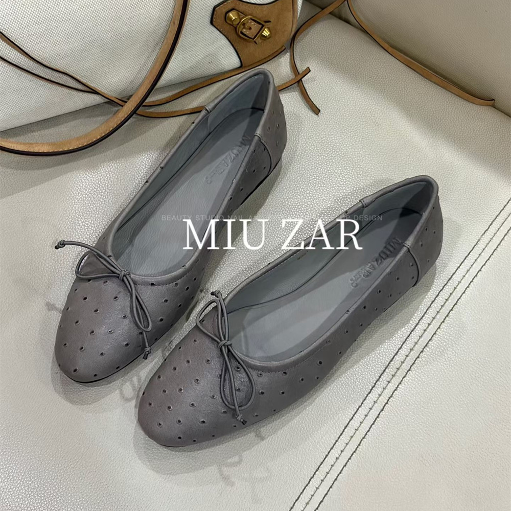 妙莎MIUZAR女鞋2026秋季新款小香风蝴蝶结瓢鞋浅口平底单鞋重工