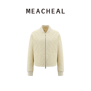 MEACHEAL 米茜尔冬季简约休闲纯色立领保暖乳黄色棉服外套
