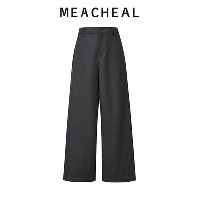 MEACHEAL2025冬季新款小众设计感弯刀裤休闲阔腿直筒裤子
