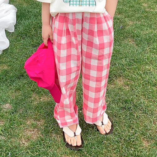女童夏装格子休闲裤2025中小儿童宝宝薄款洋气韩版夏季直筒阔腿裤 - 封面