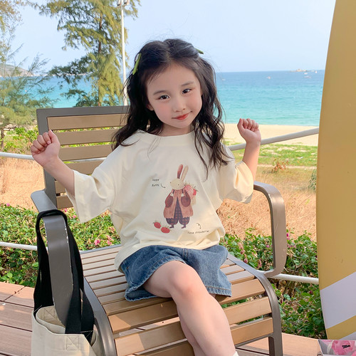 Peababy女童纯棉卡通短袖T恤