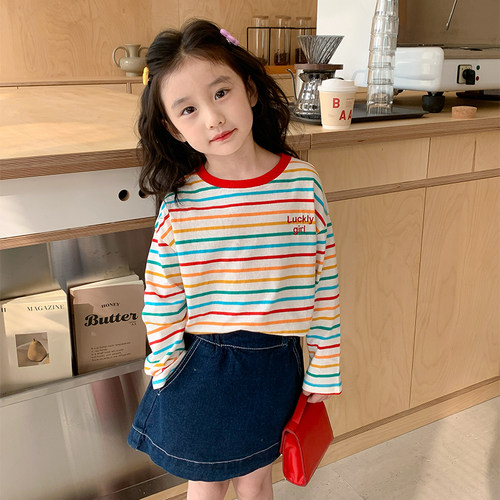 女童条纹长袖打底衫T恤
