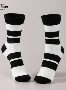 秋冬加厚包芯纱条纹堆堆袜抗菌防臭除螨中筒女袜子台竣袜衣