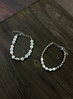 小心袖口 「白猫眼」原创天然中古Vintage石柱手链男女小众配饰