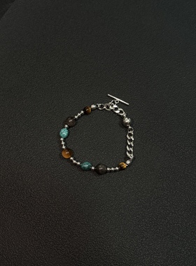 小心袖口 Vintage中古原创复古做旧天然石手链男女冷淡风手串配饰