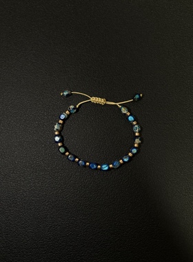 小心袖口 Vintage中古天然蓝皇帝石波西米亚编织手链复古百搭手串