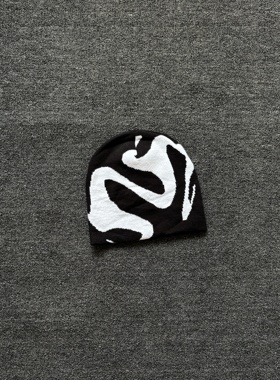 小心袖口 原创美式街头提花黑白色冷帽毛线男女小众透气针织帽