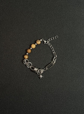 小心袖口 Vintage中古星芒石珠拼接手链简约可调节小众男女配饰