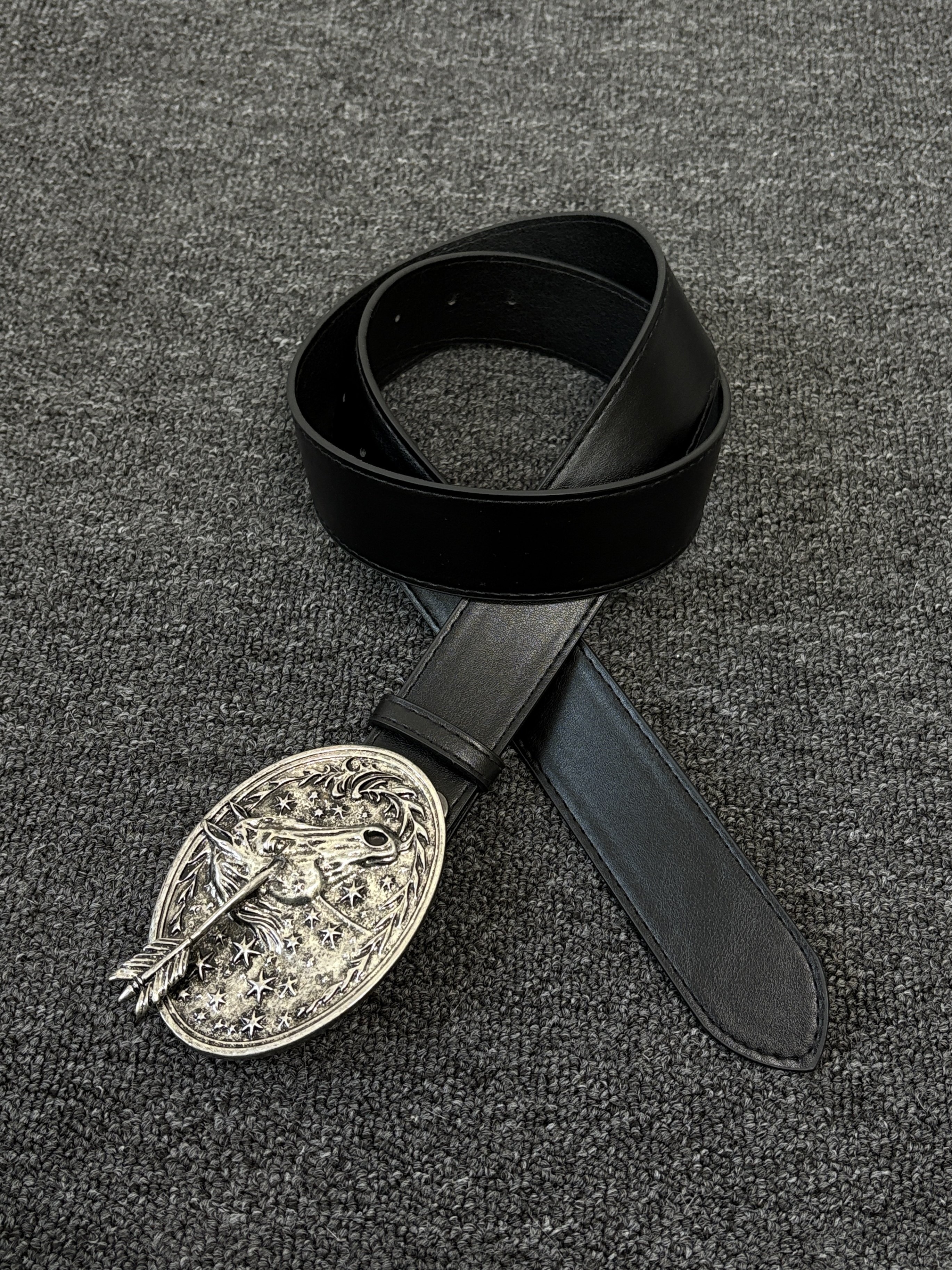 小心袖口 Vintage中古美式西部马头做旧板扣皮带小众男女街头腰带