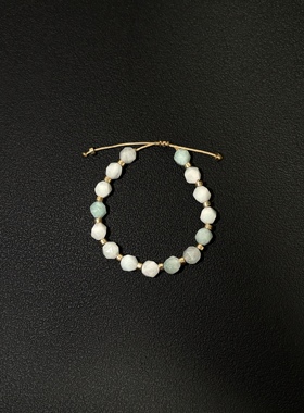 小心袖口 Vintage中古亚马逊河石菱形编织可调节手链小众配饰手饰