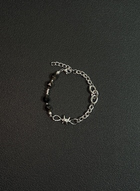 小心袖口 Vintage中古原创设计黑玛瑙拼接手链小众百搭男女手饰