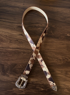 小心袖口 Vintage中古马毛奶牛纹皮带复古金属扣头小众简约皮带