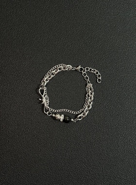 小心袖口 Vintage中古双层链条拼接手链朋克小众轻奢原创设计手饰