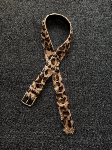 小心袖 Vintage中古豹纹毛绒腰带小众朋克百搭男女针扣皮带配饰 口