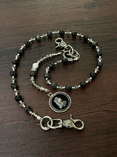 复古cleanfit圆牌钛钢百搭裤 Vintage黑闪光石美式 链配饰 口 小心袖