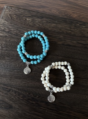 小心袖口【拍一发二】Vintage中古松石常青树手链复古男女配饰