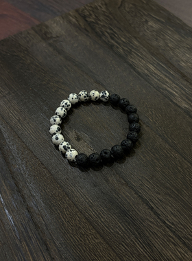 小心袖口「黑白陨石」中古Vintage斑点石黑白拼接手链串珠配饰