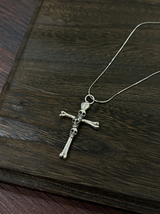 小心袖口 25SS Vintage中古十字骷髅头重金属钛钢项链朋克配饰