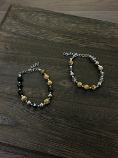 小心袖口 「黑金财虎」原创小众天然石珠拼接手链男女串珠配饰