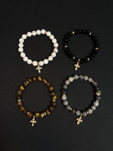 小心袖口 原创cleanfit中古天然虎眼石串珠手链男女简约小众配饰