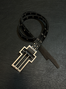 小心袖口 Opium原创中古双层分裂复古做旧十字架皮带原创小众腰带