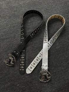 小心袖 Vintage中古红眼飞龙铆钉皮带腰带复古金属扣头小众配饰 口