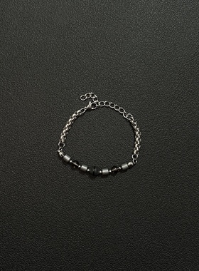 小心袖口 Vintage中古黑玛瑙钛钢拼接链条手链复古百搭手链配饰