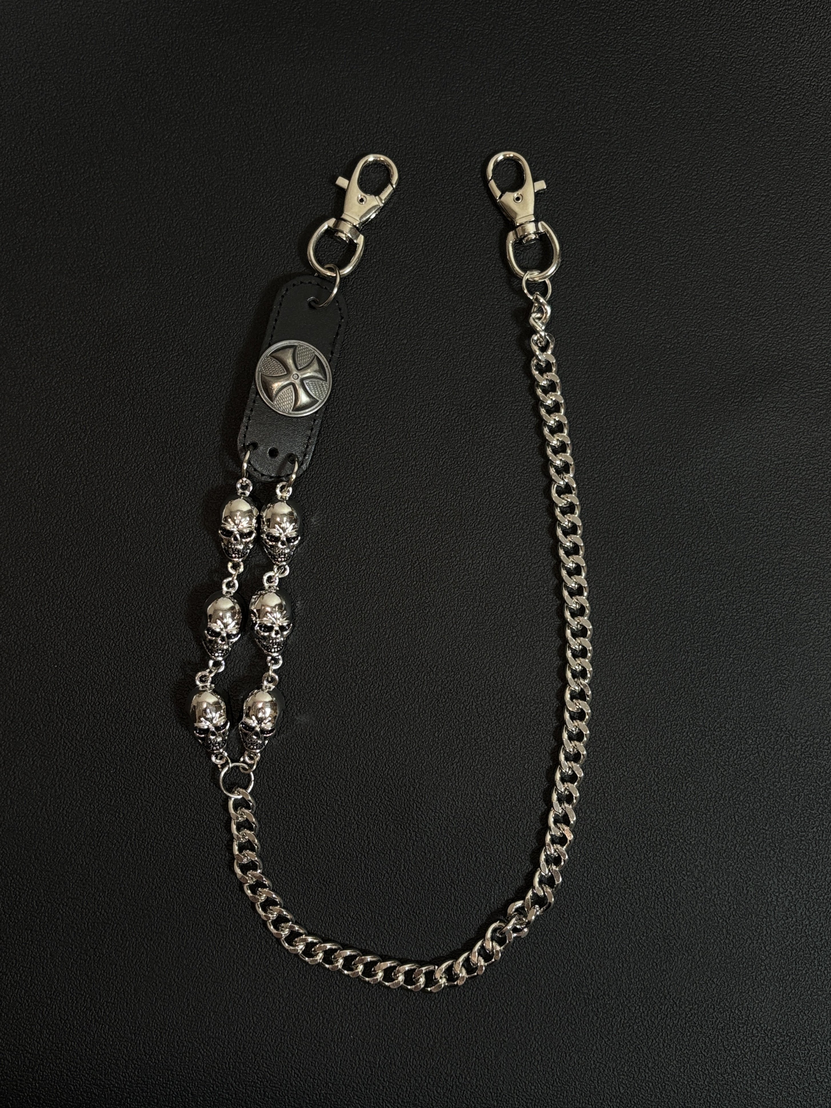 小心袖口 Vintage中古原创双层骷髅十字皮标裤链朋克摇滚小众配饰