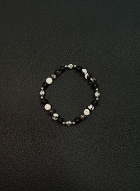 小心袖口 Vintage中古黑白拼接石手串男女小众日常通勤手链配饰