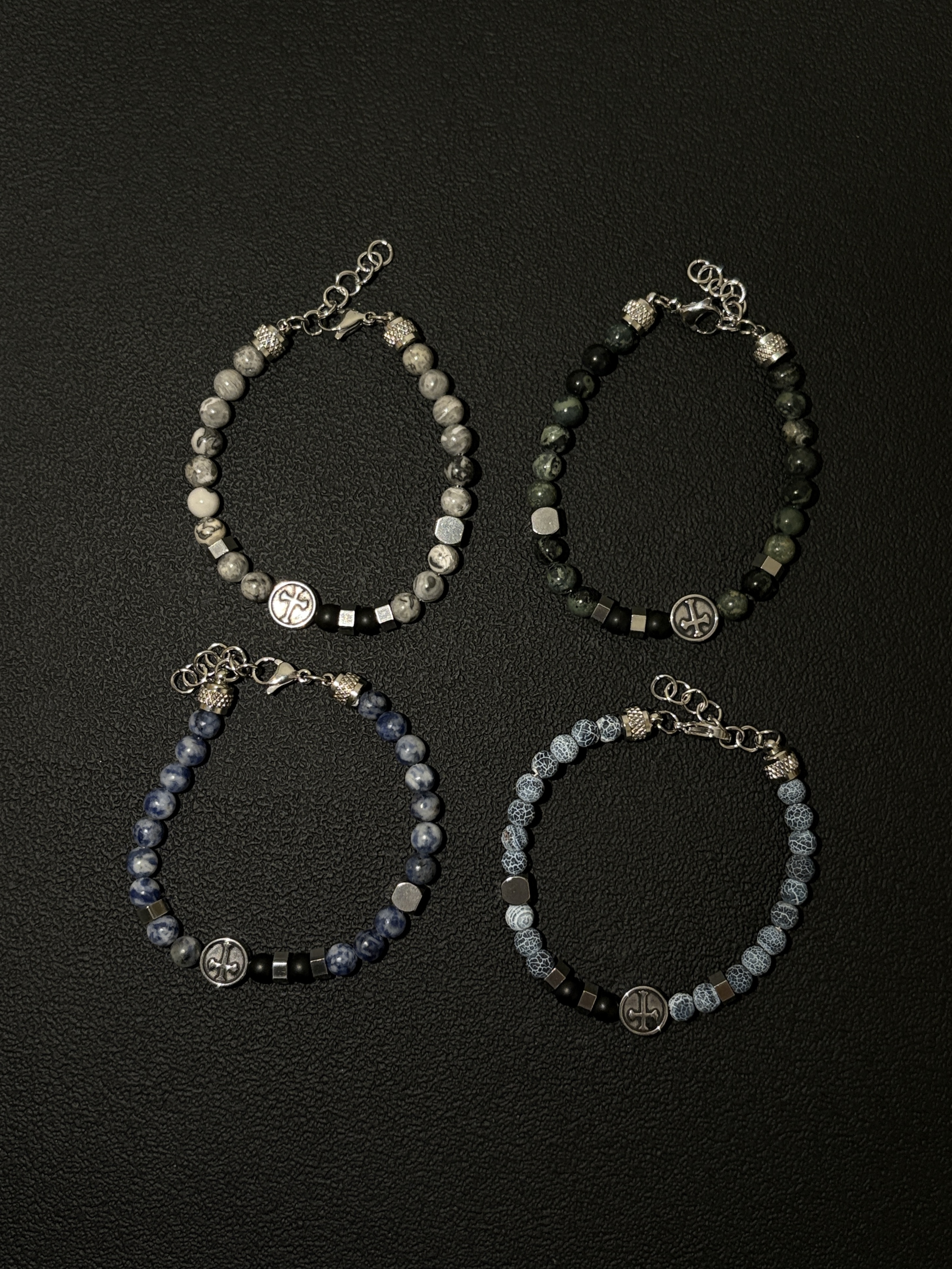 小心袖口 Vintage中古原创十字架叠戴做旧串珠手链男女小众手饰