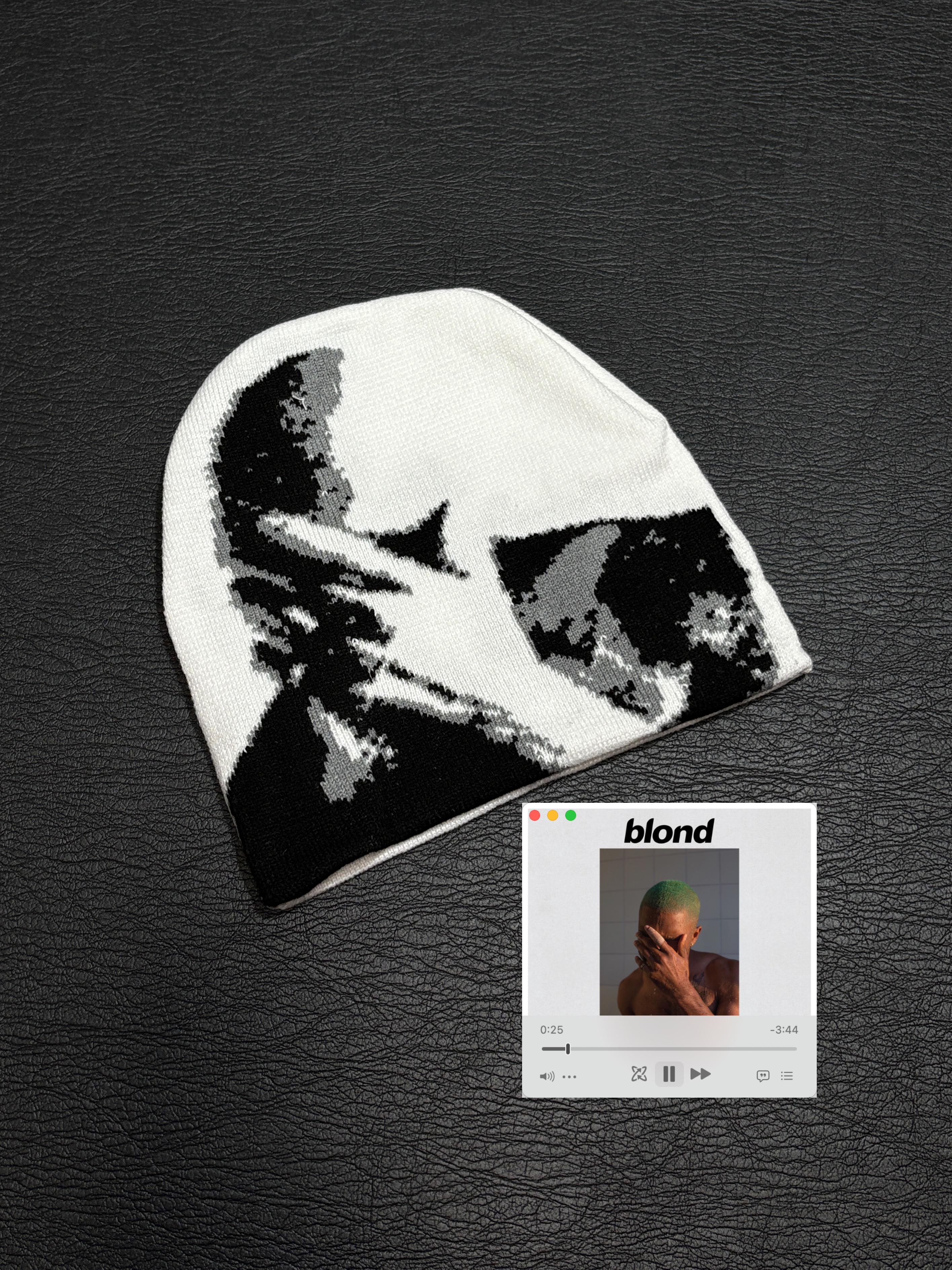 小心袖口「Blonde」Frank法海恶搞专辑封面白色男女针织提花冷帽