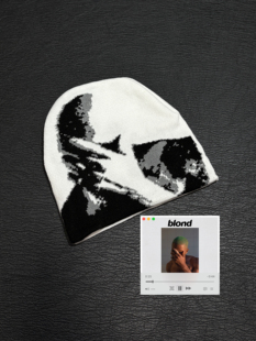 小心袖口「Blonde」Frank法海恶搞专辑封面白色男女针织提花冷帽