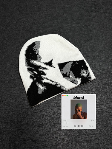 小心袖口「Blonde」Frank法海恶搞专辑封面白色男女针织提花冷帽