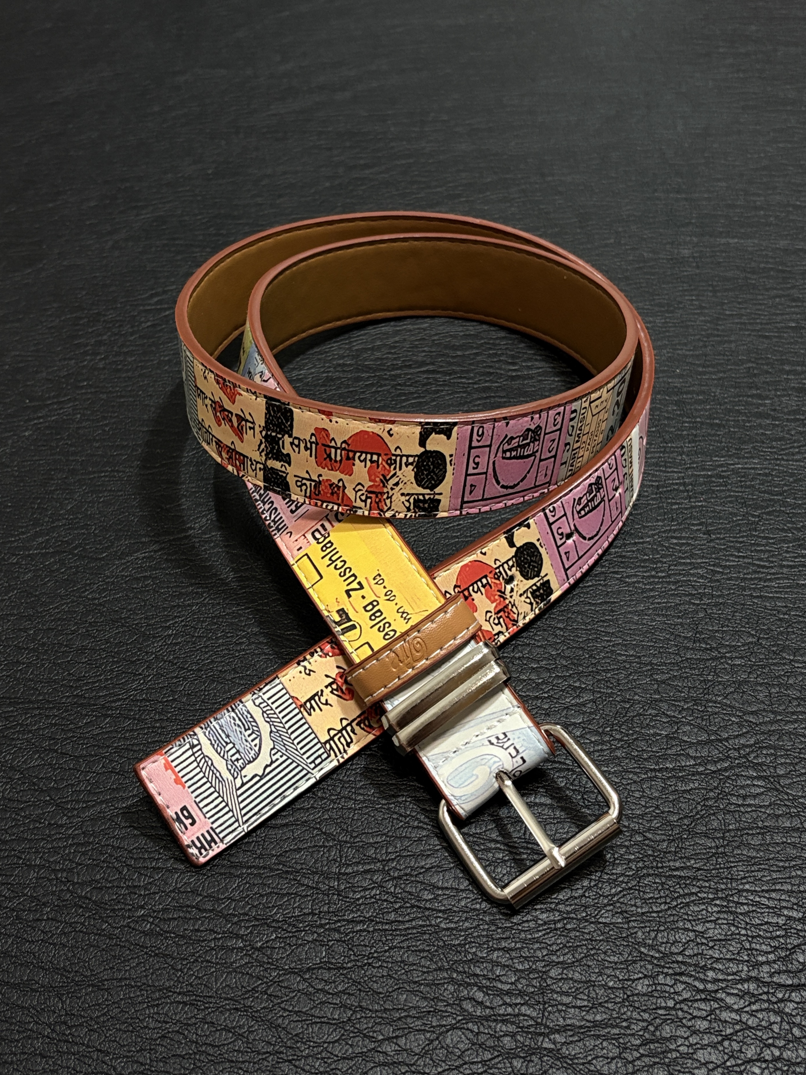 小心袖口 Vintage中古复古船票印花腰带小众男女原创设计通勤皮带