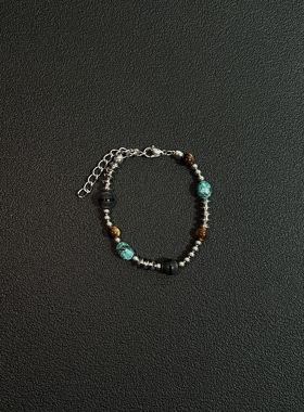 小心袖口 Vintage中古碎花石手链小众设计轻奢碎花石手串男女高级