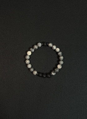 小心袖口 cleanfit复古灰纹石手链小众叠戴不规则手串简约配饰