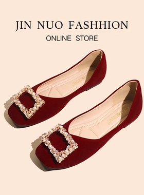 红色婚鞋女秀禾婚纱两穿平底新娘鞋大码孕妇单鞋不累脚低跟结婚鞋