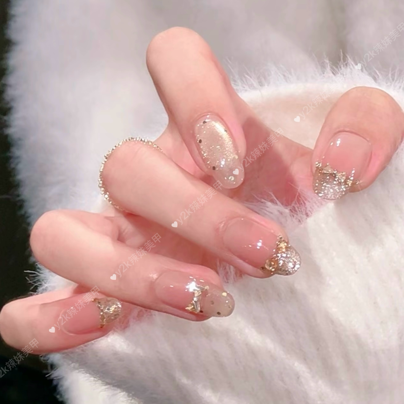 【金色芭蕾】金色法式波点猫眼手工穿戴甲片显白温柔蝴蝶结美甲贴