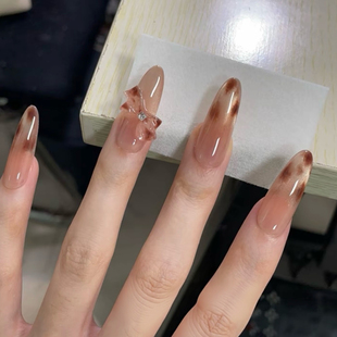 手工穿戴甲秋冬琥珀豹纹猫眼法式 蝴蝶结温柔千金感甜美显白美甲贴