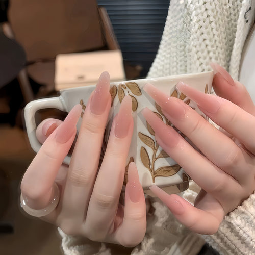 【麻薯软糖】温柔裸粉渐变砂糖磨砂细闪极简显白纯手工穿戴甲美甲