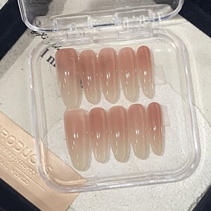 纯手工穿戴甲简约纯色级冰透渐变水蜜桃日常嬛嬛甲可拆卸穿戴甲