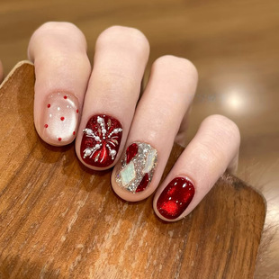 新年烟花手工穿戴甲红色波点猫眼烟花高级感ins风显白气质美甲贴