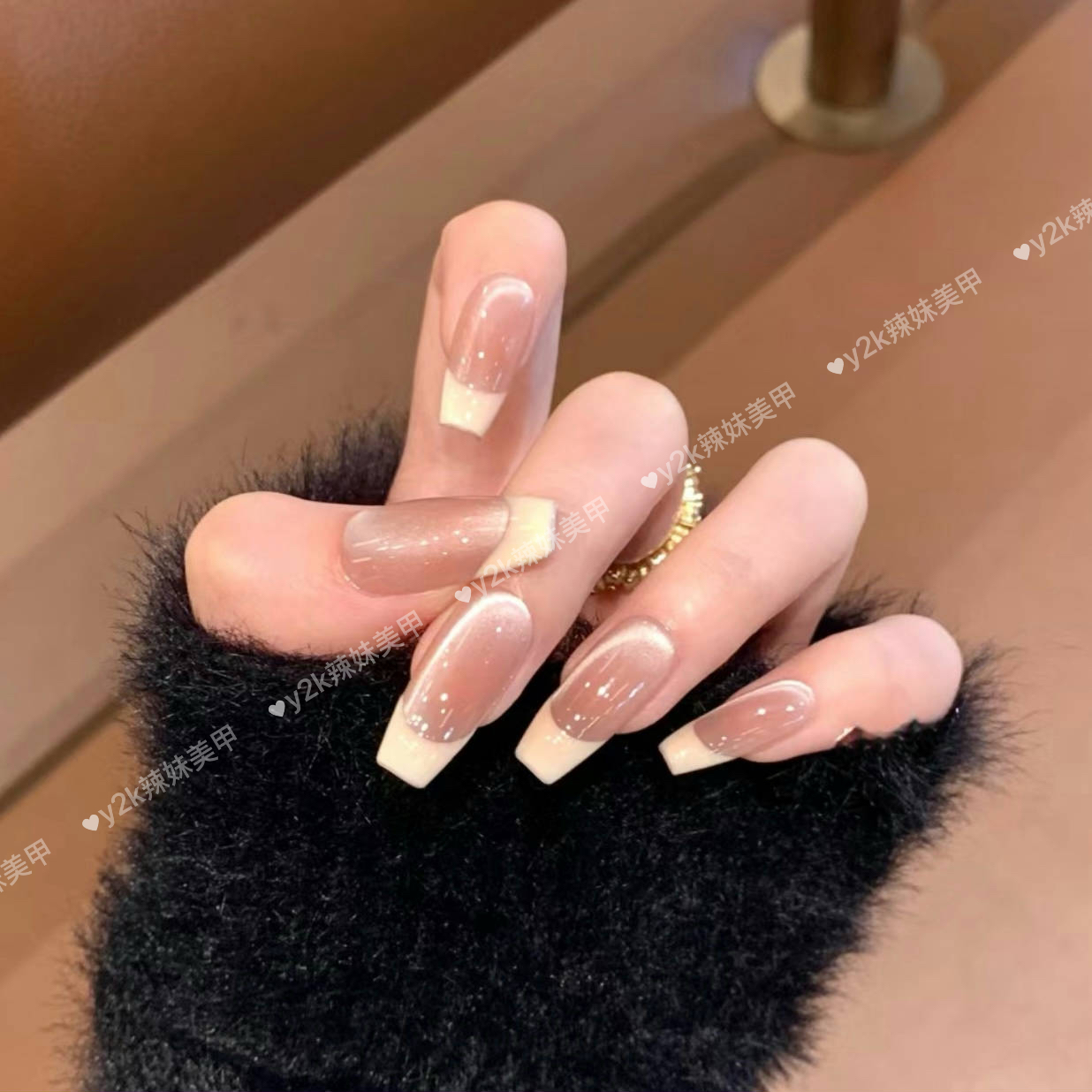 春夏温柔高级感显白美甲冰透裸粉猫眼渐变奶黄白法式穿戴甲美甲贴