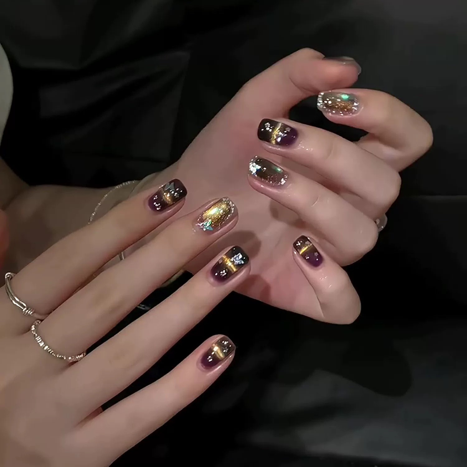 【星系宝珠】手工穿戴甲蝴蝶亮片金光猫眼温柔琥珀氛围感秋冬美甲