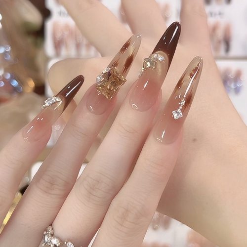 【莫妮卡】手工穿戴甲焦糖琥珀猫眼棕色法式纯欲气质高级显白美甲