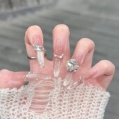 手工穿戴甲法式 冰莓式 粉色猫眼细闪亮片氛围感爆闪显白美甲贴