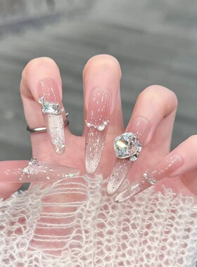 【冰莓式】手工穿戴甲法式粉色猫眼细闪亮片氛围感爆闪显白美甲贴