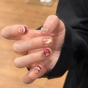 手工穿戴甲圣诞新年可爱苹果红色波点猫眼平安果美甲贴 一口甜